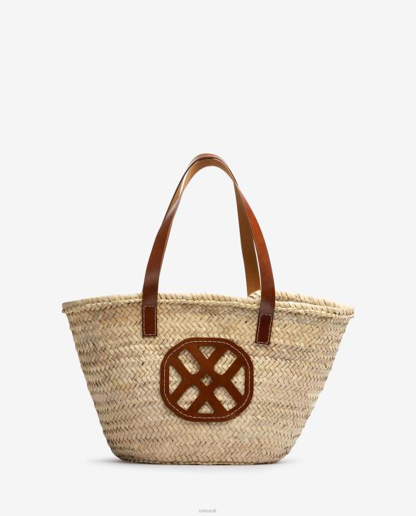 Women Unisa Medium braided basket with leather handles and logo Brown0X8N1098