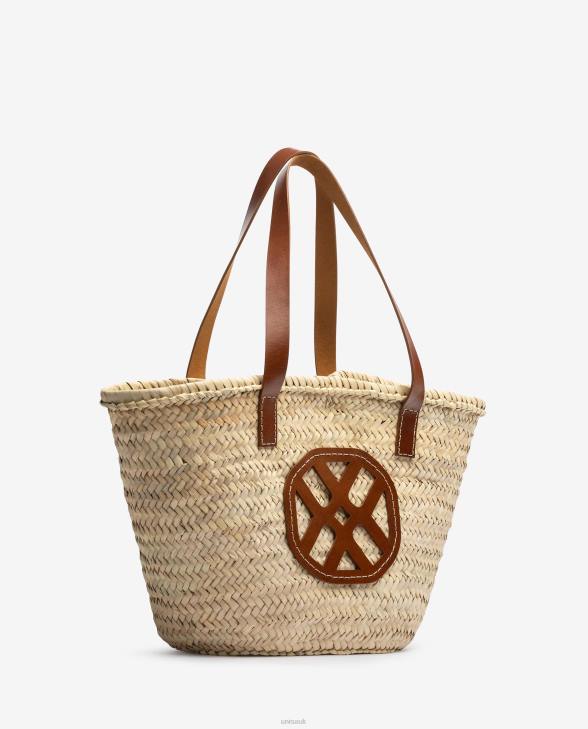 Women Unisa Medium braided basket with leather handles and logo Brown0X8N1098