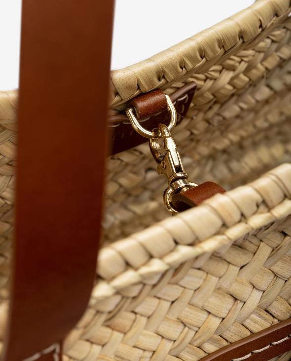 Women Unisa Medium braided basket with leather handles and logo Brown0X8N1098