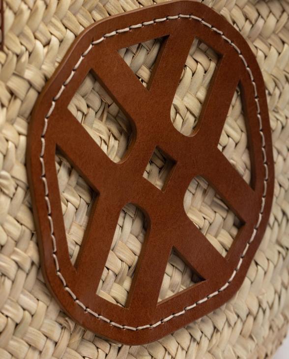 Women Unisa Medium braided basket with leather handles and logo Brown0X8N1098