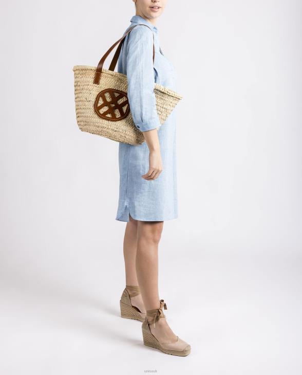 Women Unisa Medium braided basket with leather handles and logo Brown0X8N1098