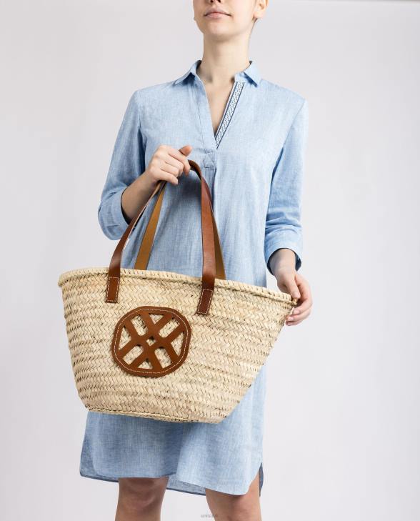 Women Unisa Medium braided basket with leather handles and logo Brown0X8N1098