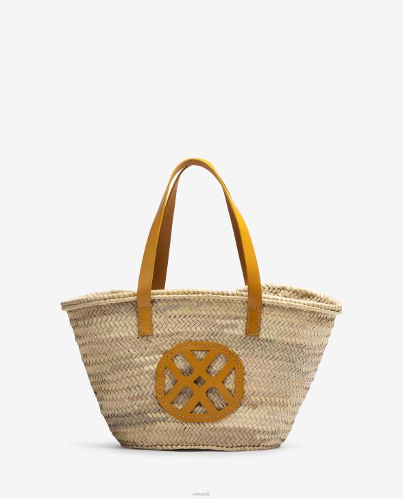 Women Unisa Medium braided basket with leather handles and logo Yellow0X8N1097