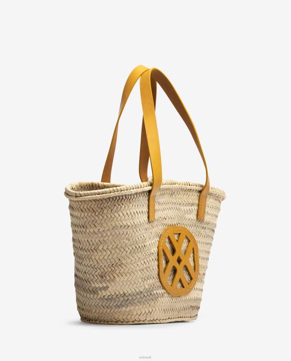 Women Unisa Medium braided basket with leather handles and logo Yellow0X8N1097