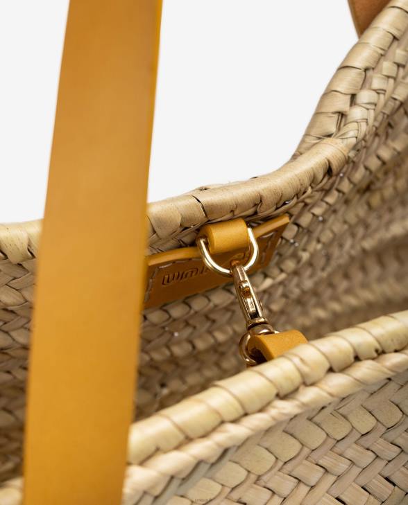 Women Unisa Medium braided basket with leather handles and logo Yellow0X8N1097