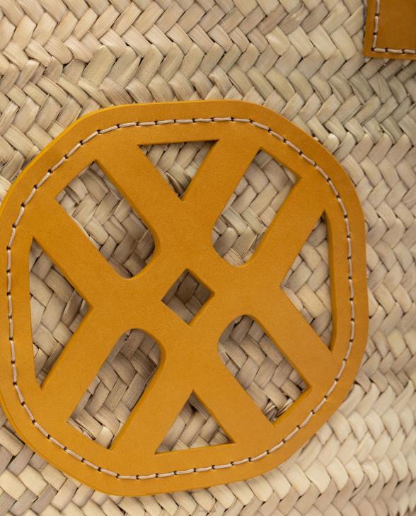 Women Unisa Medium braided basket with leather handles and logo Yellow0X8N1097