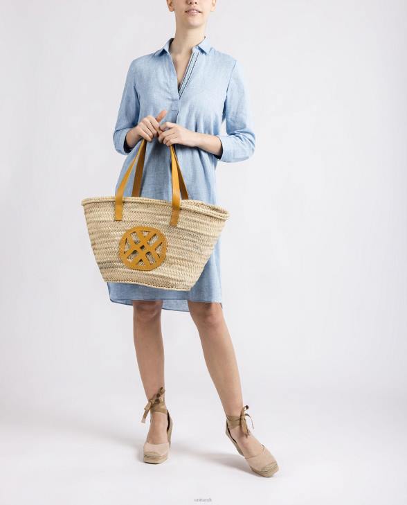 Women Unisa Medium braided basket with leather handles and logo Yellow0X8N1097