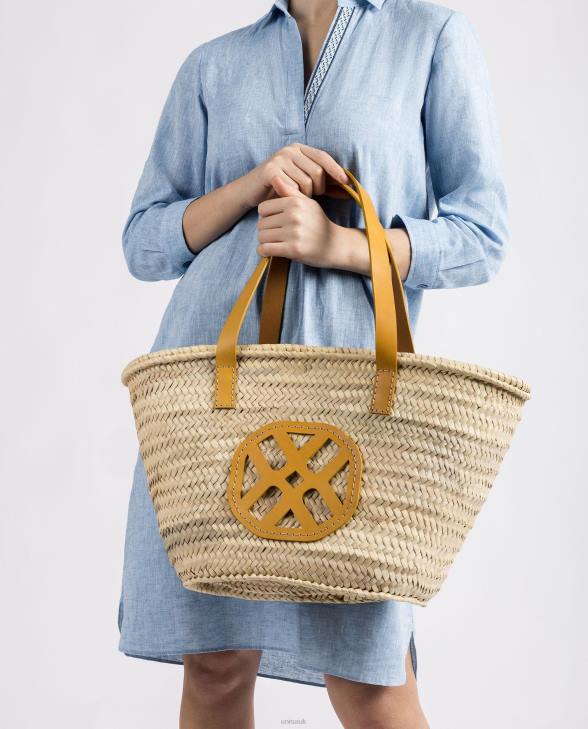 Women Unisa Medium braided basket with leather handles and logo Yellow0X8N1097