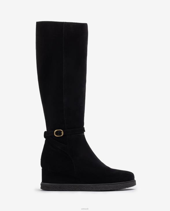 Kids Unisa High shaft suede boot with a wedge and non-slip rubber sole Black0X8N1071