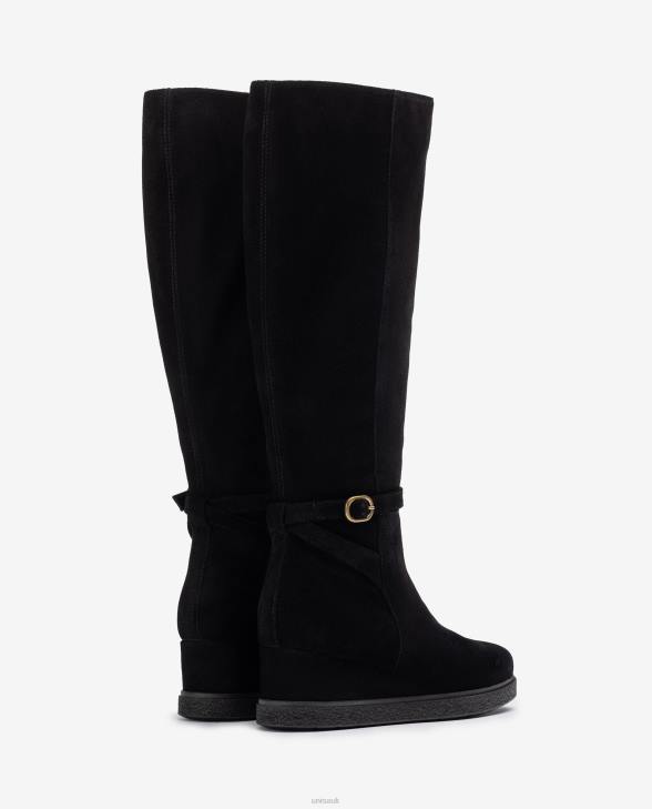 Kids Unisa High shaft suede boot with a wedge and non-slip rubber sole Black0X8N1071