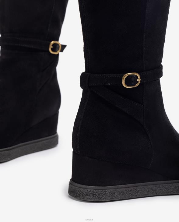 Kids Unisa High shaft suede boot with a wedge and non-slip rubber sole Black0X8N1071