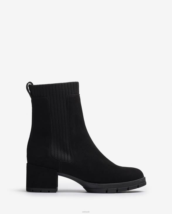 Kids Unisa Suede ankle boot with a ribbed sock Black0X8N937