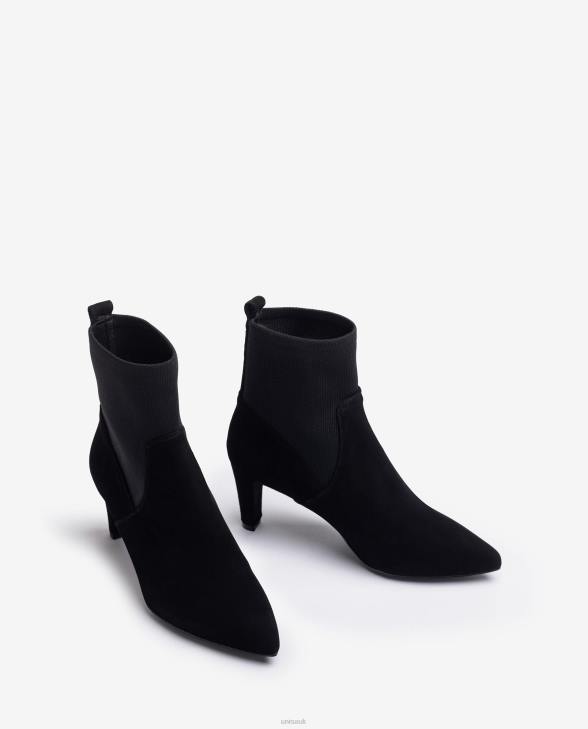 Women Unisa Ankle boot with recycled stretch fabric quarter top line Black0X8N955