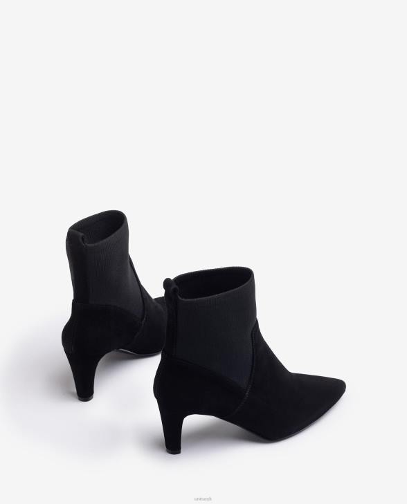 Women Unisa Ankle boot with recycled stretch fabric quarter top line Black0X8N955