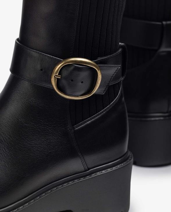 Women Unisa Leather ankle boots with back elastic and buckle strap Fashion0X8N933