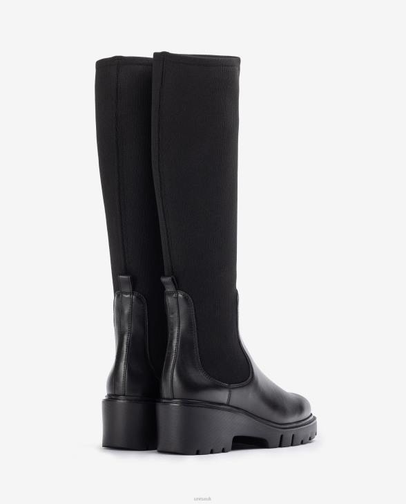 Women Unisa Leather boot with a stretch fabric quarter top line Graceful0X8N1058