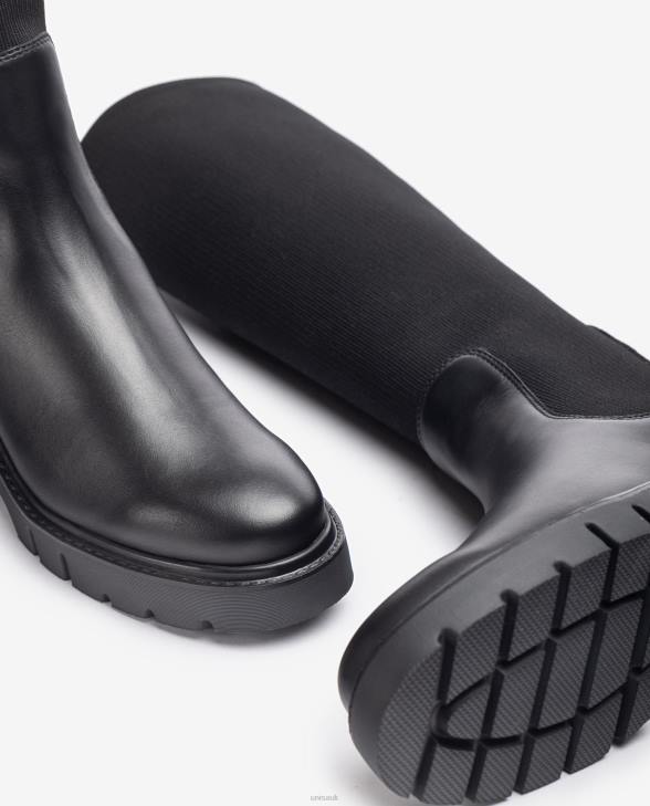 Women Unisa Leather boot with a stretch fabric quarter top line Graceful0X8N1058