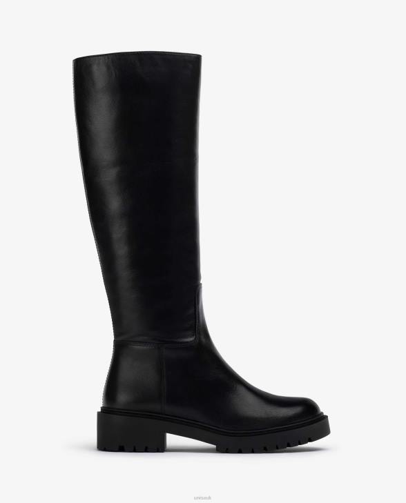 Women Unisa Leather boot with track sole Black0X8N1051