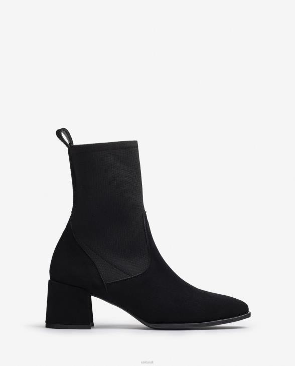 Women Unisa Square toe ankle boot with stretch fabric Black0X8N964
