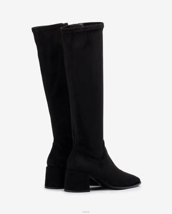 Women Unisa Wide heel boot with a stretch fabric quarter top line Black0X8N1030