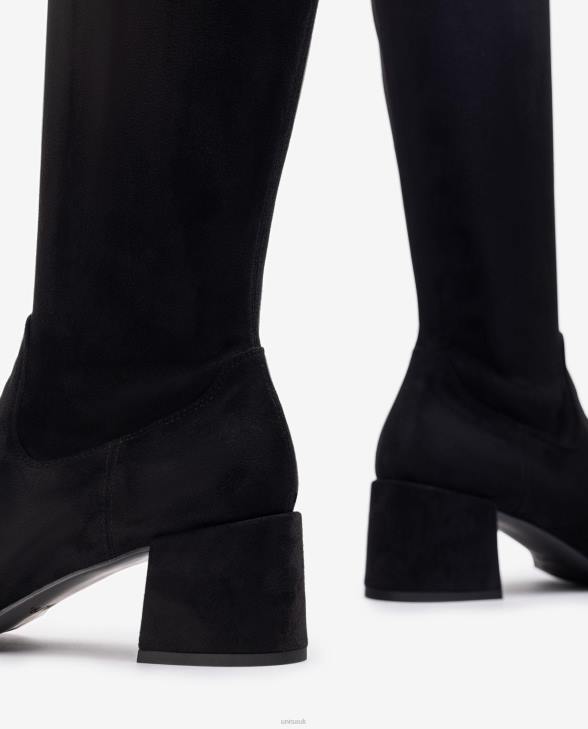Women Unisa Wide heel boot with a stretch fabric quarter top line Black0X8N1030
