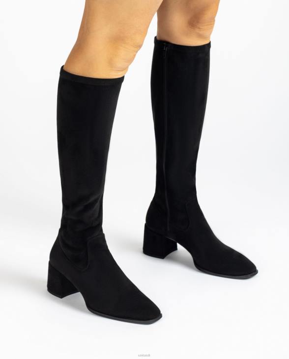 Women Unisa Wide heel boot with a stretch fabric quarter top line Black0X8N1030