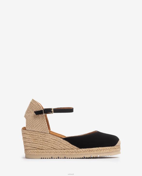 Women Unisa D'Orsay ankle strap espadrille in suede Black0X8N727