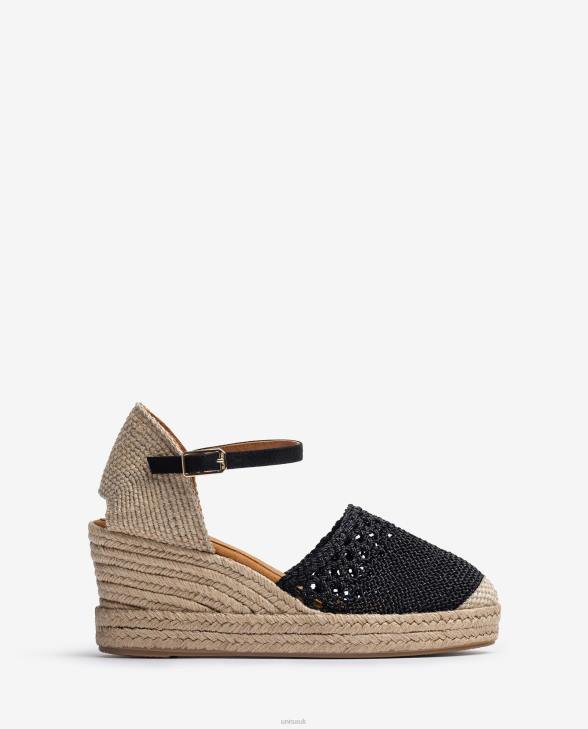 Women Unisa Espadrille vamp-heel in crochet stitching Black0X8N783