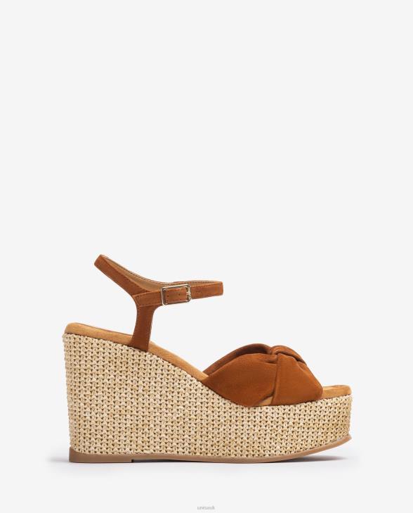 Women Unisa High wedge sandal with a knot trim Brown0X8N458