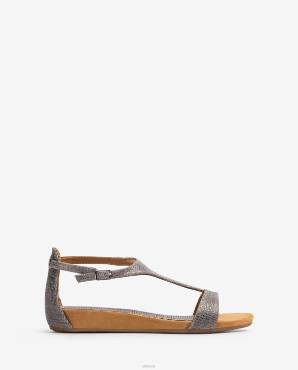 Women Unisa Metal effect leather sandals with instep strap Graceful0X8N387