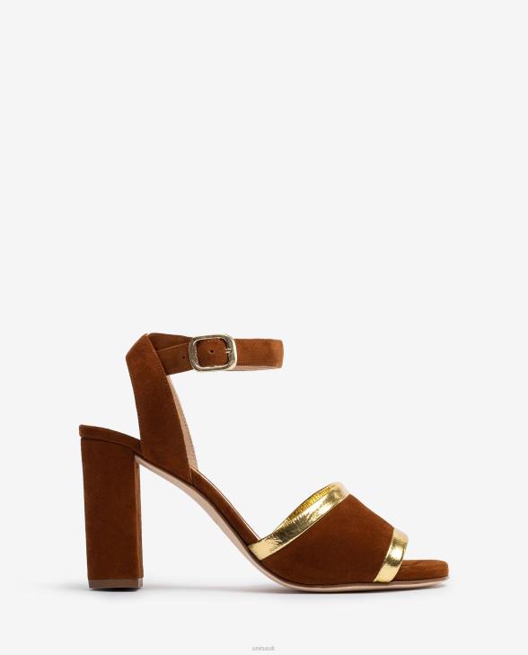 Women Unisa Metallic effect suede and leather sandal Brown0X8N1305