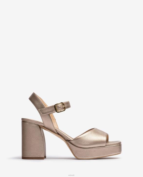 Women Unisa Metallic leather effect sandal with a wide heel Bronze0X8N1