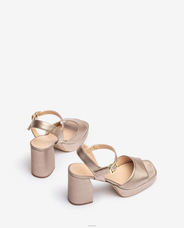 Women Unisa Metallic leather effect sandal with a wide heel Bronze0X8N1