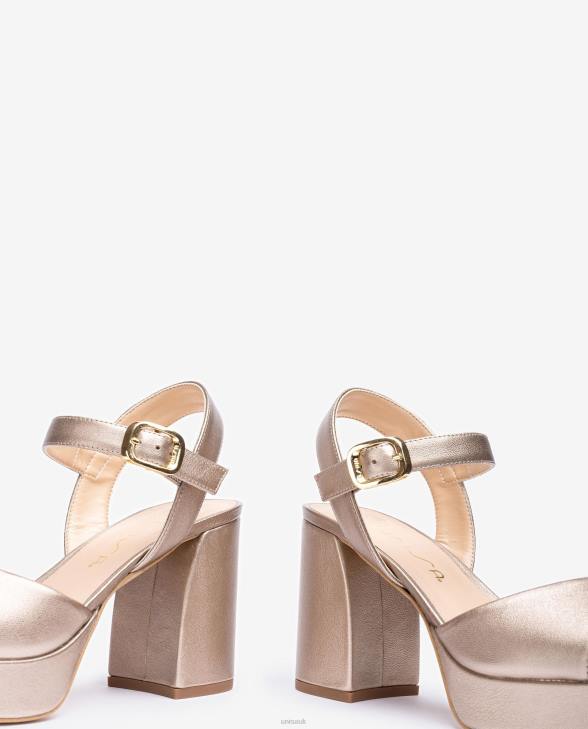 Women Unisa Metallic leather effect sandal with a wide heel Bronze0X8N1