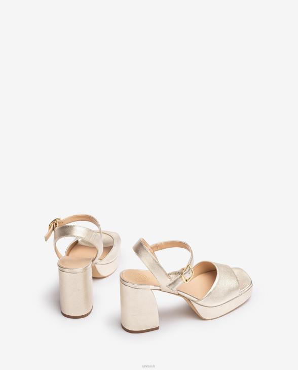 Women Unisa Metallic leather effect sandal with a wide heel Gold0X8N2