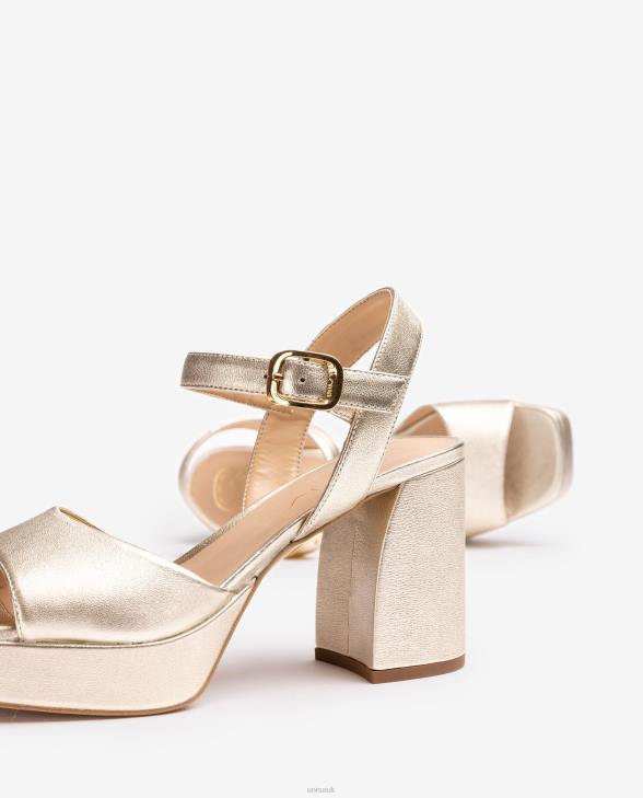 Women Unisa Metallic leather effect sandal with a wide heel Gold0X8N2