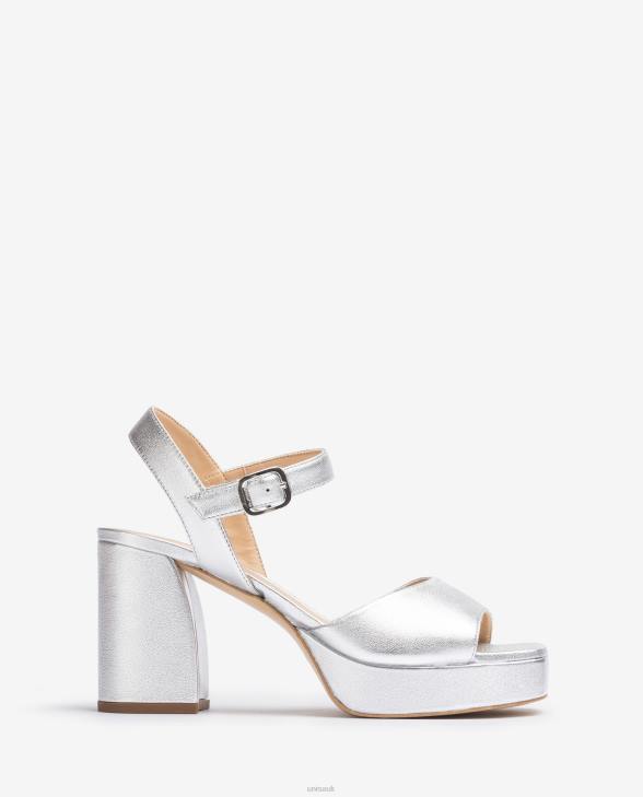 Women Unisa Metallic leather effect sandal with a wide heel Silver0X8N226
