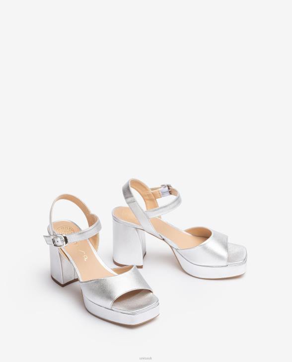 Women Unisa Metallic leather effect sandal with a wide heel Silver0X8N226