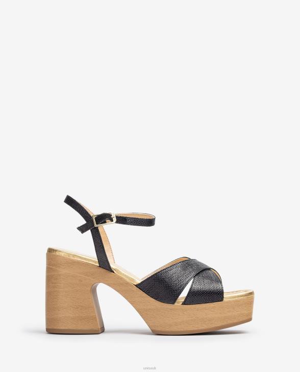 Women Unisa Raffia sandal with a block heel Black0X8N71