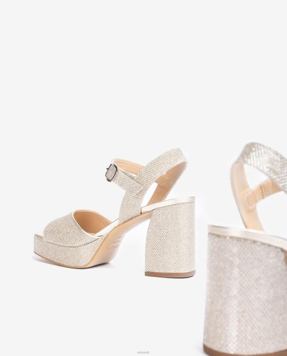 Women Unisa Sandal made in shiny fabric with a wide heel Gold0X8N223