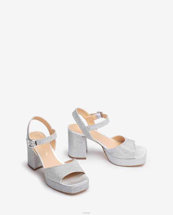 Women Unisa Sandal made in shiny fabric with a wide heel Silver0X8N224