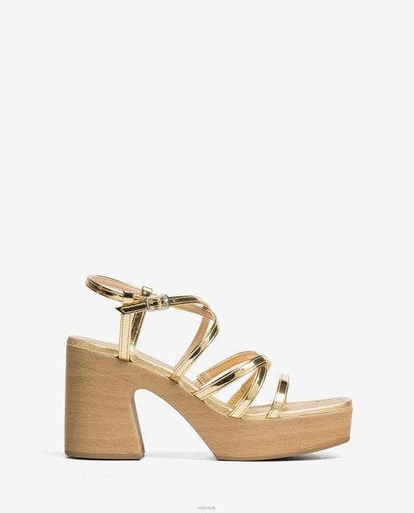 Women Unisa Sandal with a block heel and thin straps Gold0X8N237