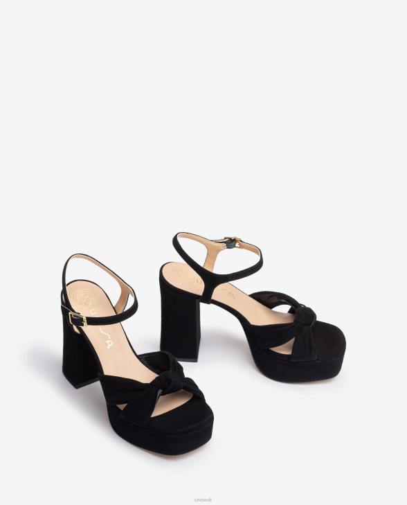 Women Unisa Square toe sandal with a knot on the front Black0X8N52