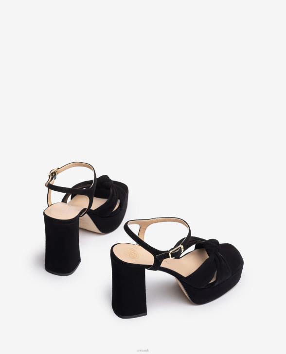 Women Unisa Square toe sandal with a knot on the front Black0X8N52