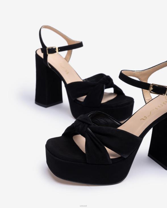 Women Unisa Square toe sandal with a knot on the front Black0X8N52