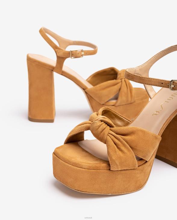 Women Unisa Square toe sandal with a knot on the front Brown0X8N51