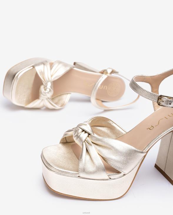 Women Unisa Square toe sandal with a knot on the front Gold0X8N50