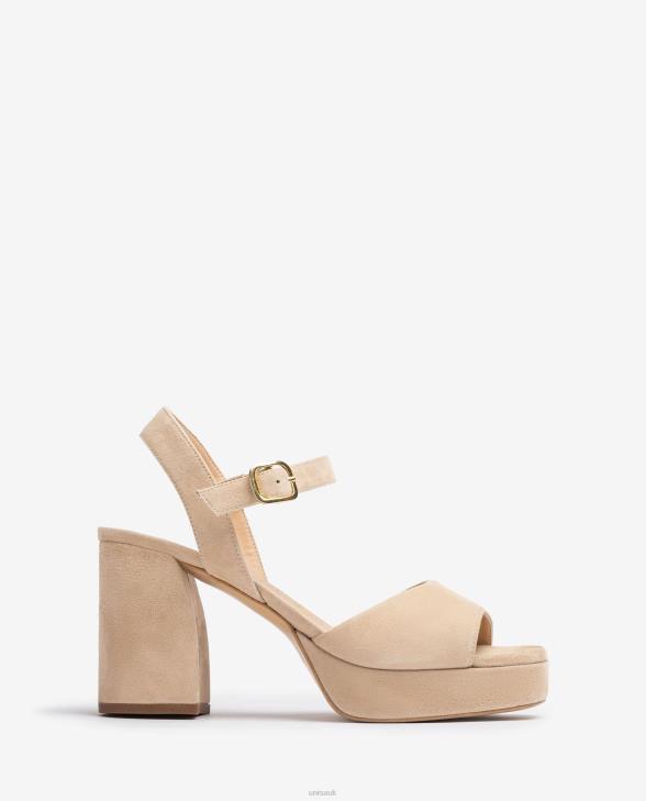 Women Unisa Suede sandal with a wide heel Beige0X8N65