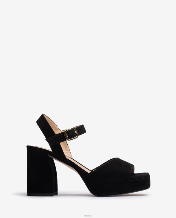 Women Unisa Suede sandal with a wide heel Black0X8N5