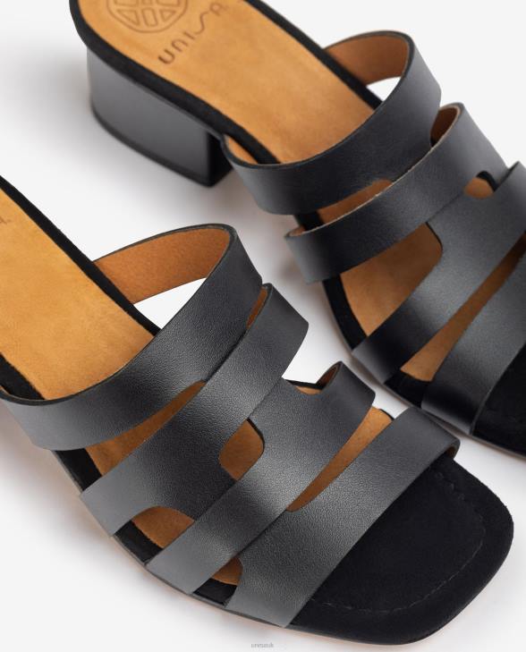 Women Unisa Wide vamp sandal with decorative perforations Black0X8N303